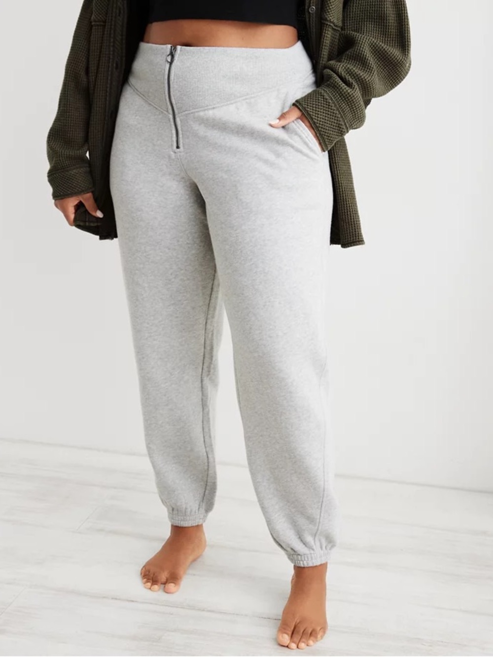 Aerie Fleece Corset Gray Zip Jogger